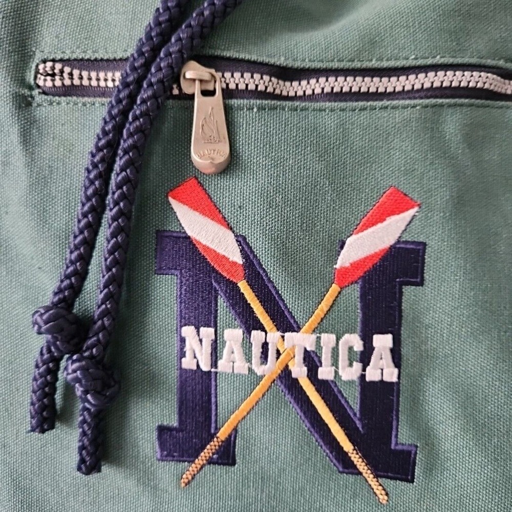 Vintage NAUTICA Green Blue Heavy Canvas Draw Pull String Sailor Seaman Sling Bag - Picture 3 of 13